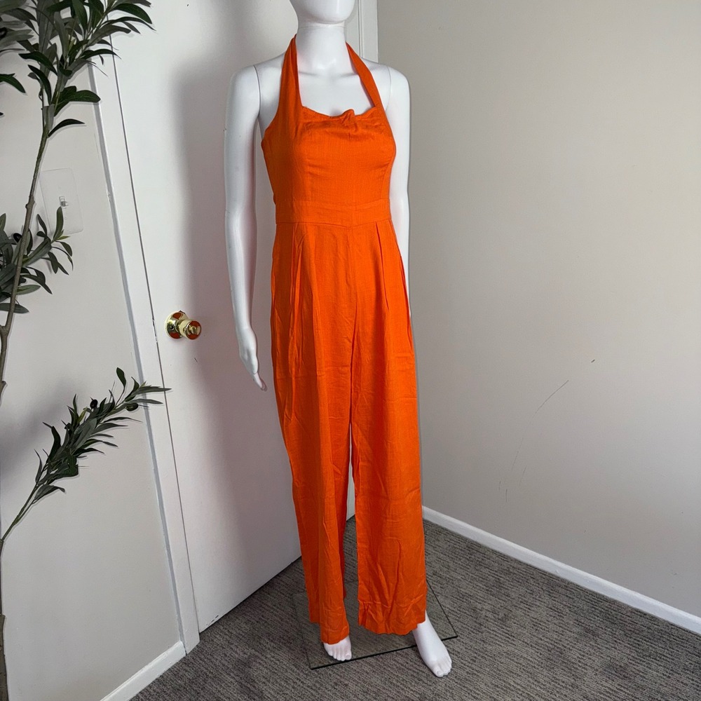Micas Halter Jumpsuit Wide Leg Sleeveless Casual Summer Orange Jumpsuit Size S